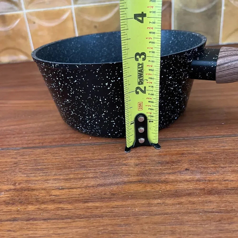 Black Speckled Aluminum Non-Stick 1.5 Quart Saucepan and Lid w/ Bakelite Handle